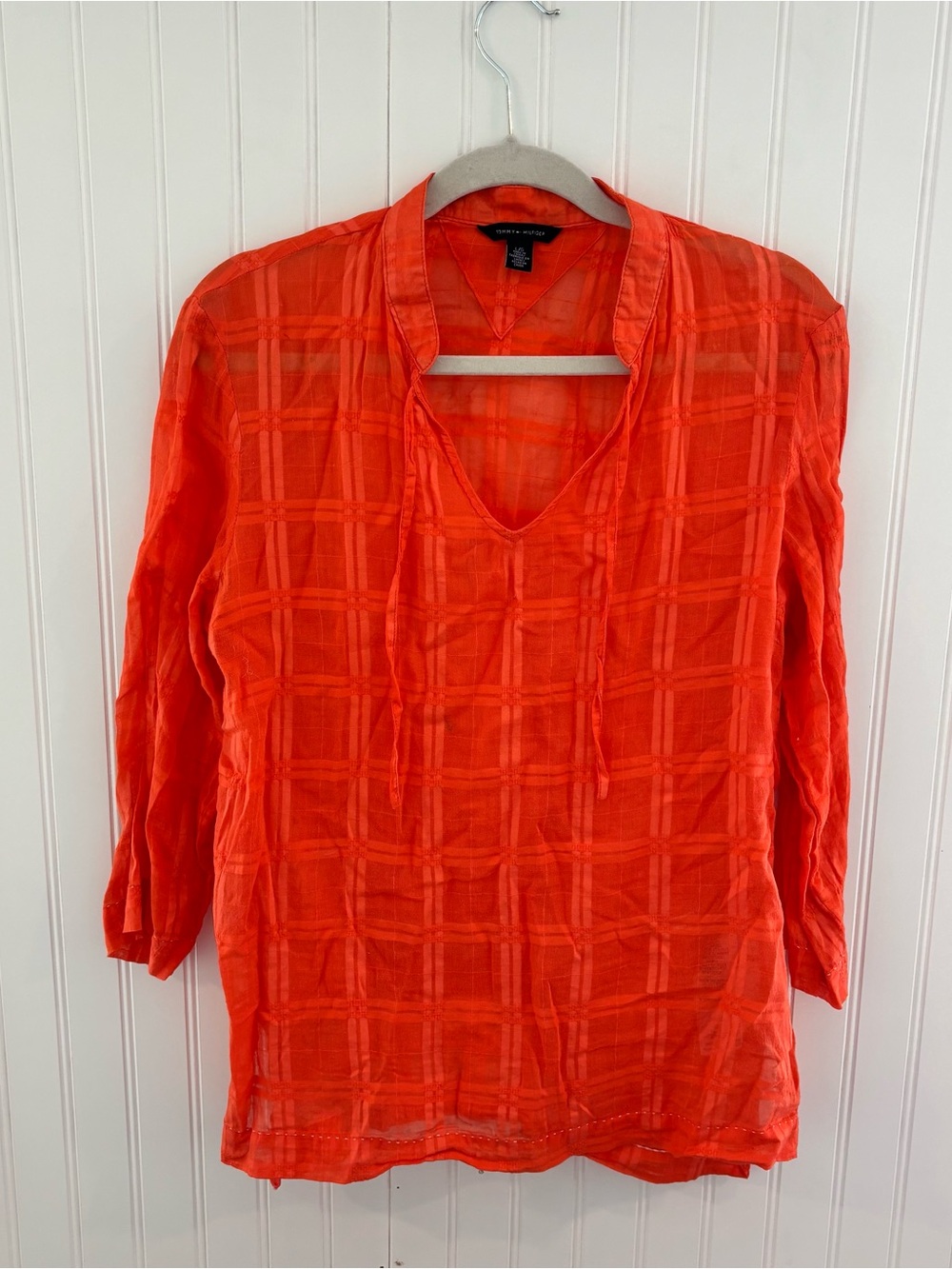 Tommy Hilfiger Bright Orange V-Neck Tunic with Tie